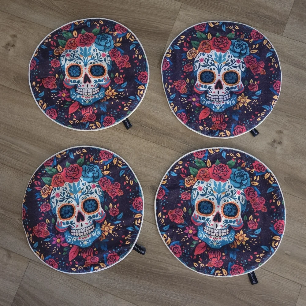 Max Studio Sugar Skull Placemats‎ Day of the Dead Floral Set of 4 NWOT